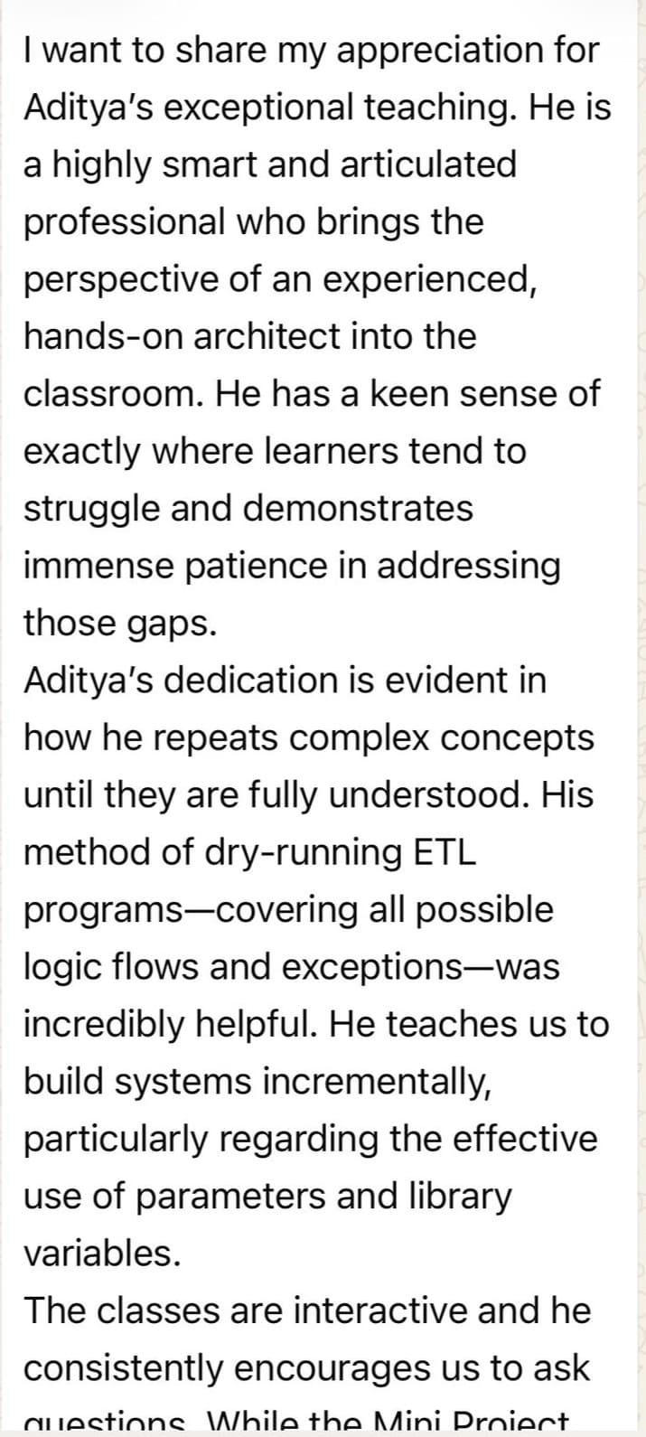 Detailed appreciation of teaching quality and ETL depth