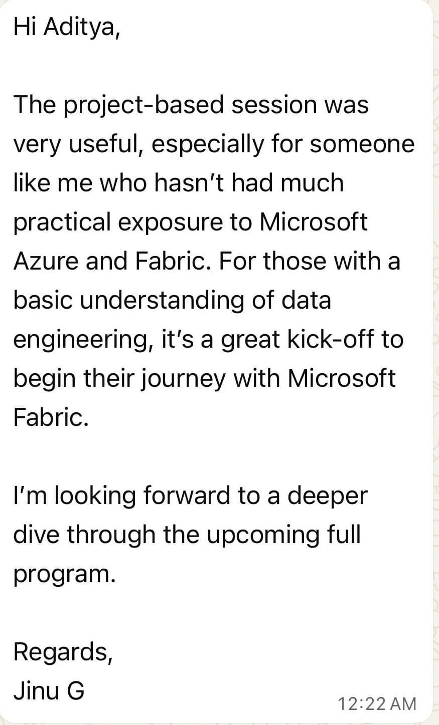 Beginner feedback appreciating project-based learning and clarity