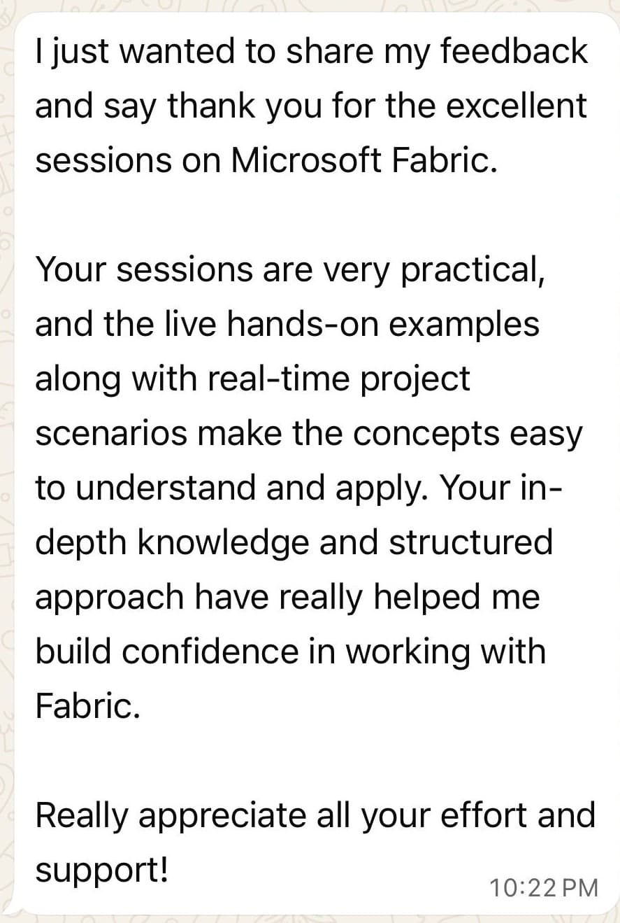 Feedback highlighting practical sessions and real-time learning