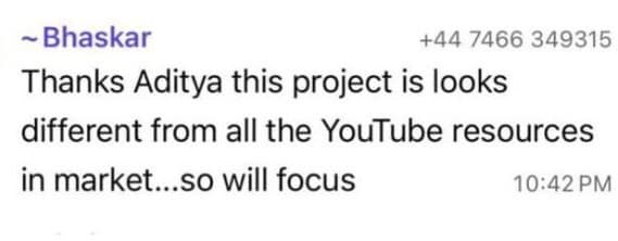 Short WhatsApp feedback on hands-on production-ready exposure